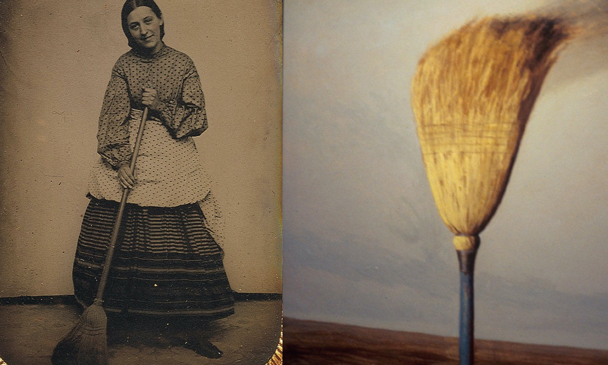 An illustration for the Tibetan word བསྟར་བ་, bstar ba, to sweep, made of two pictures found in archives.